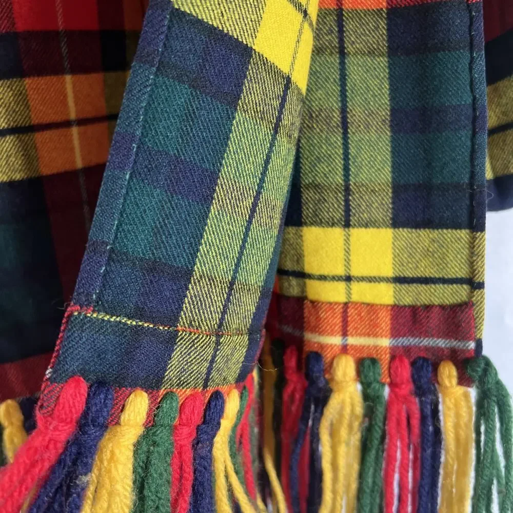 Vintage Buchanan Modern Tartan Wool Stole Wrap Scarf 27x79 Handmade Fringe